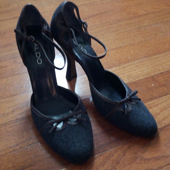 Aldo Shoes - Aldo Dark Grey with Brown Trim and Bow Heels Sz 38